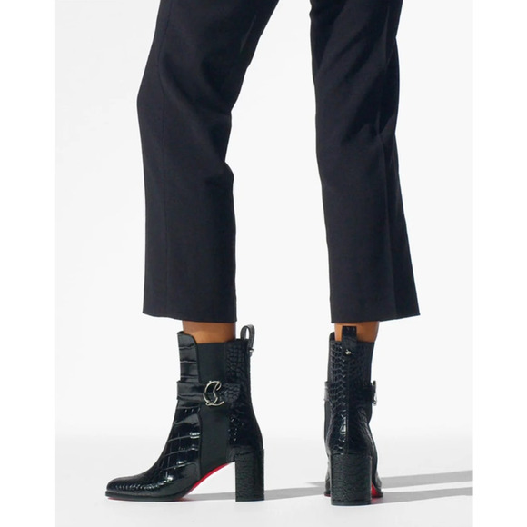 Christian Louboutin Croc Embossed Chelsea Boot 70 Calf Leather in Black - Picture 7 of 16